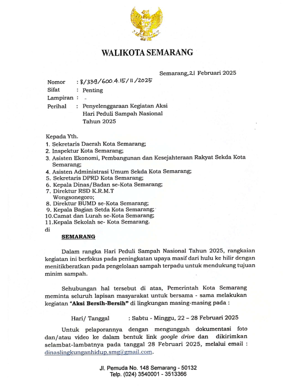 Penyelenggaraan Kegiatan Hari Peduli Sampah Nasional Tahun 2025